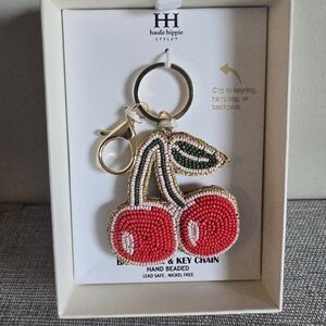 Haute Hippie HH Beaded Cherry Red Gold Handbag Purse Charm Bag